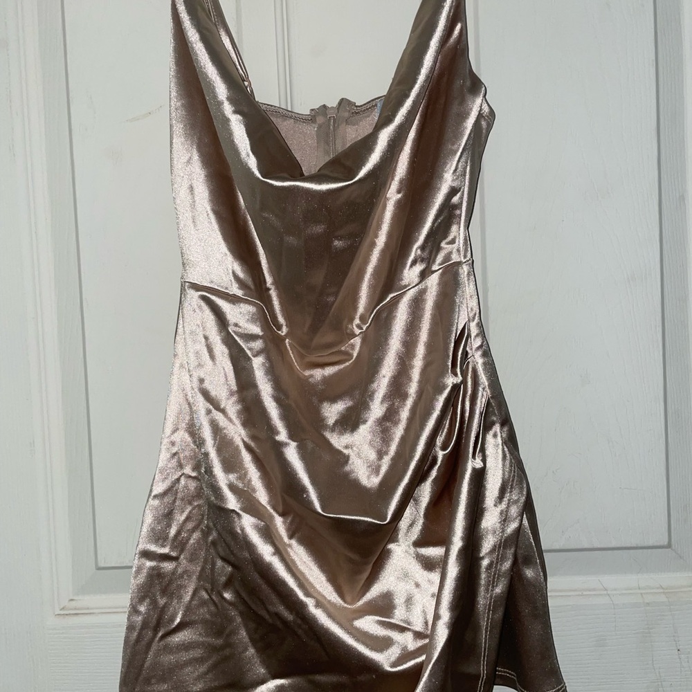 Satin Cowl Neck Slip Romper in Champagne